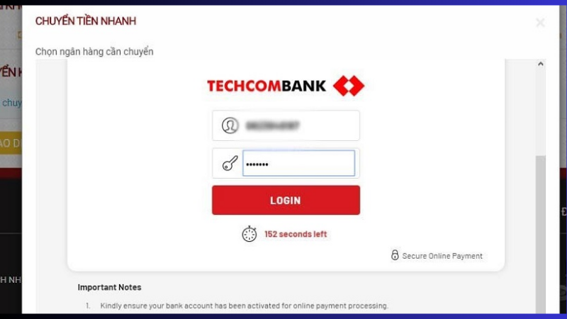 Điền thông tin Internet Banking